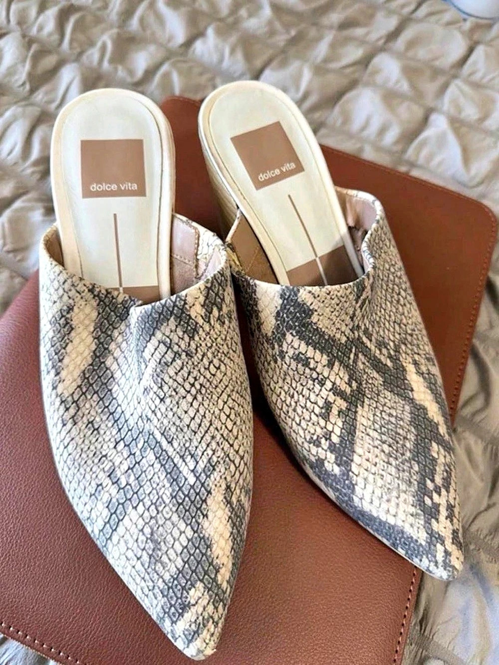 Dolce Vita Pointed-Toe Snake Print Mules